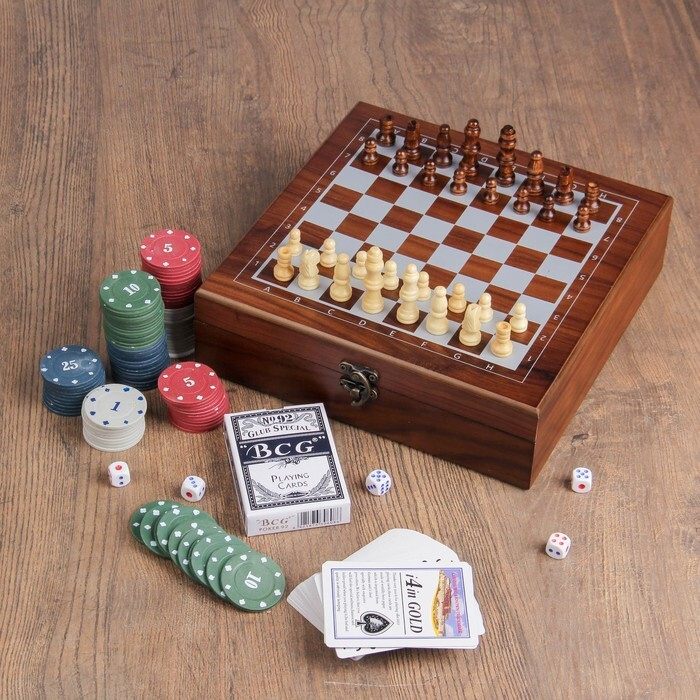 Набор 2 в 1: шахматы, покер (100 фишек, 2 колоды, кубики 5 шт), 24 х 24 см  #1