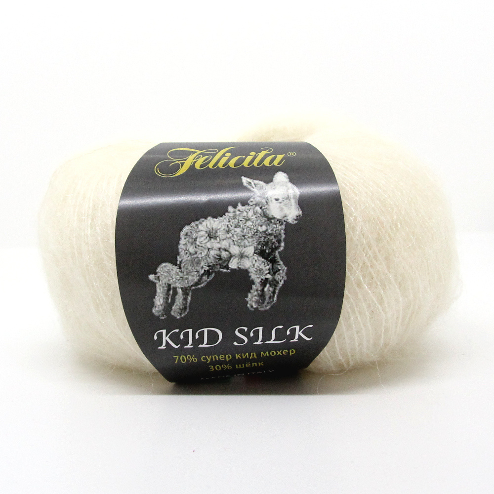 Пряжа Felicita Kid Silk - 2 шт, 25г, 225м (цвет 9000 ванильный) Нитки для вязания, 70% супер кид мохер, #1