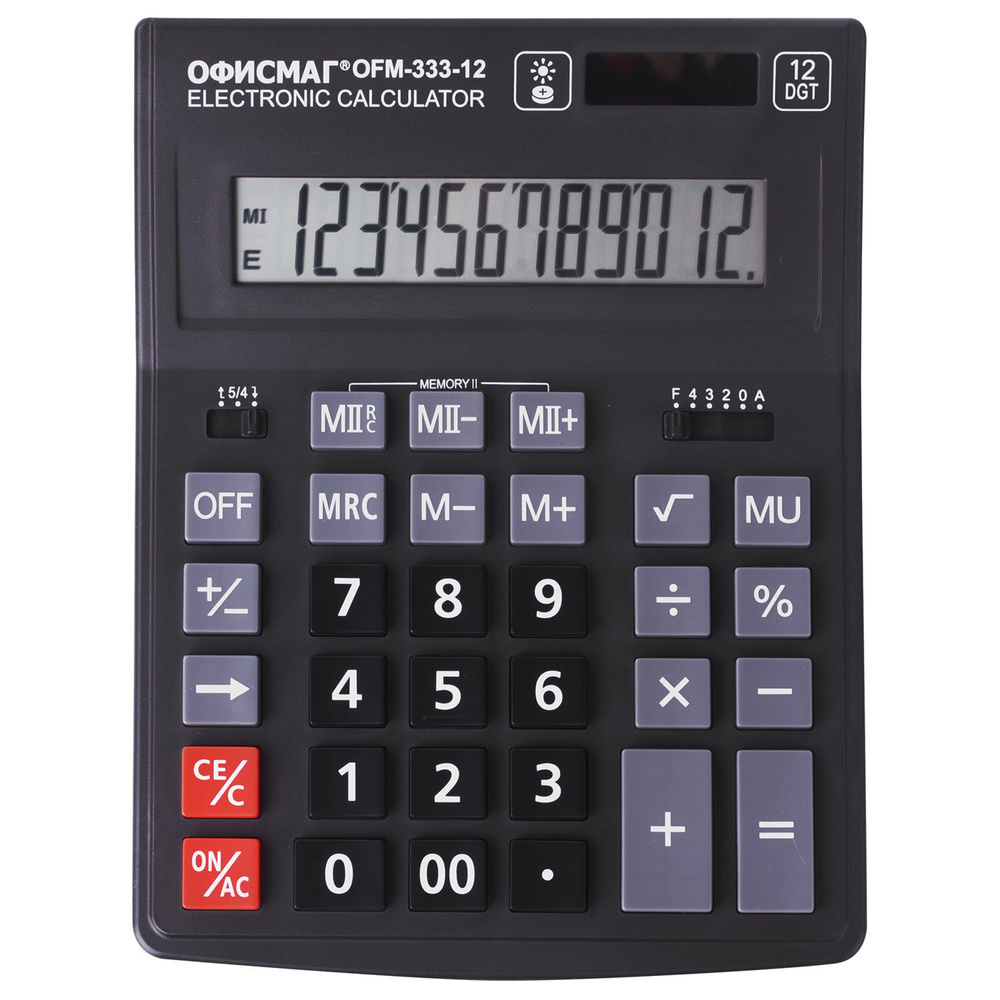 Калькулятор настольный ОФИСМАГ OFM-333 (200x154 мм) 12 разрядов, двойное питание, ЧЕРНЫЙ, 250462. Комплект #1