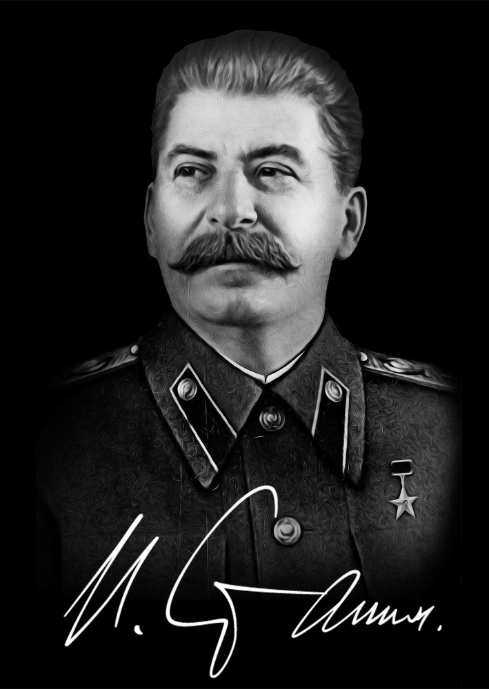 Плакат "И.В.Сталин с автографом" на баннере, 84*59см. А1 #1