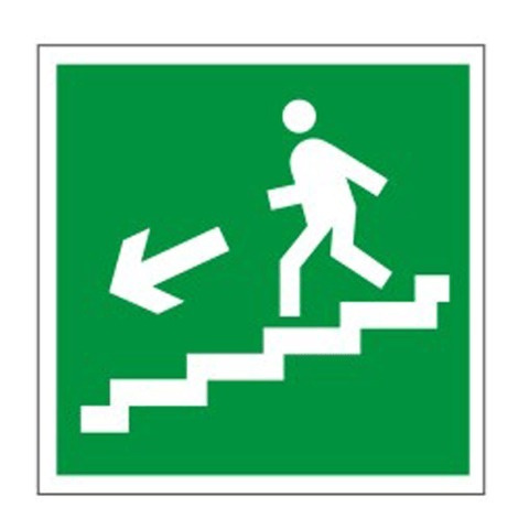 Знак эвакуационный Направление к эвакуационному выходу по лестнице НАЛЕВО вниз (пленка ПВХ, 200х200мм) #1