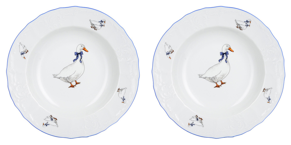 Набор тарелок на 2 персоны Глубокая 23 см Bernadotte, Декор Гуси набор посуды  #1