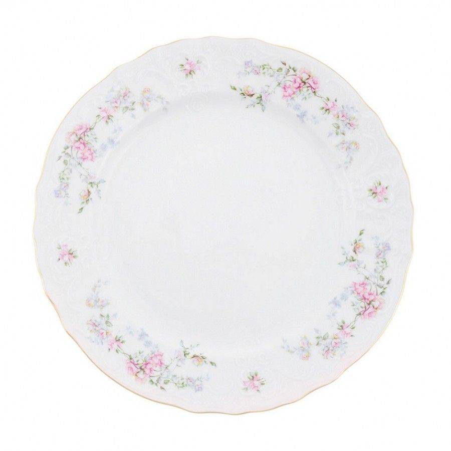 Тарелка сервировочная обеденная 27 см Бернадотт Дикая роза, фарфор, столовая мелкая, закусочная белая, #1