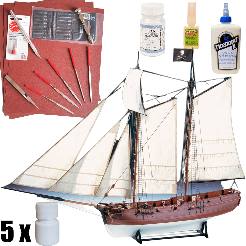 Пиратская шхуна Adventure Pirate Schooner, 780х560 мм, М.1:60, подарочный набор, сборная модель парусного #1