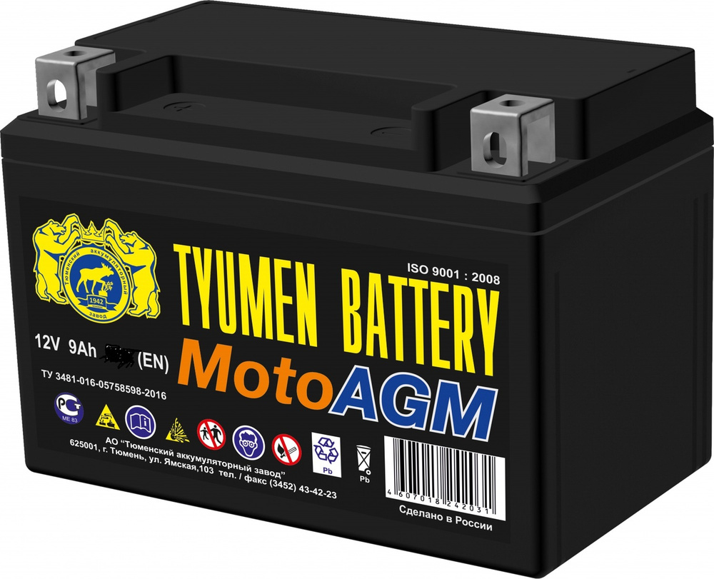 Аккумулятор для мототехники Tyumen Battery AGM 9 А.ч 6МТС-9 купить по  выгодной цене в интернет-магазине OZON (1065345176)