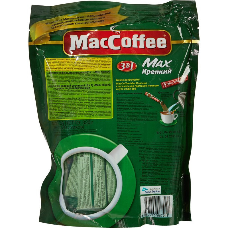 Кофе порционный растворимый MacCoffee Max 3 в 1 крепкий, 20 пакетиков по 16 г  #1