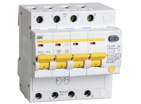 Дифференциальный автоматический выключатель АД14 4 полюса, 25А, Тип AC, х-ка C, 30мА. MAD10-4-025-C-030 #1