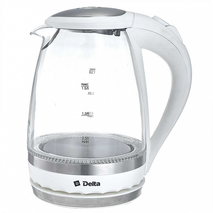 Электрический чайник DELTA DL-1202 стекло белый, 1,5л, 2200Вт #1