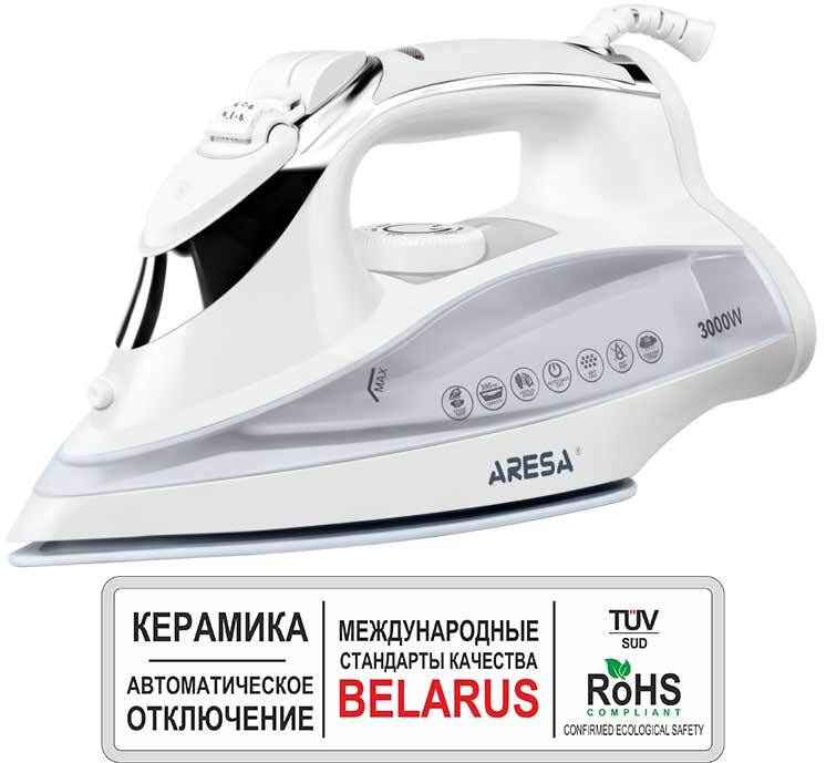 Утюг ARESA AR-3116, 3150 Вт, керамическая подошва, автоматическое отключение, белый  #1
