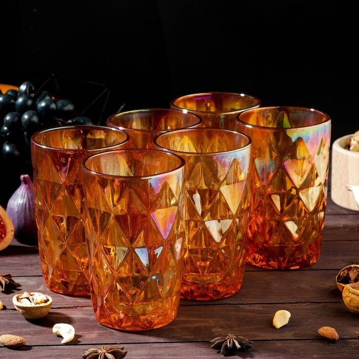 Набор стаканов Magistro "Круиз", 350 мл, 6 шт, 8х8х12,5 см, цвет янтарь  #1