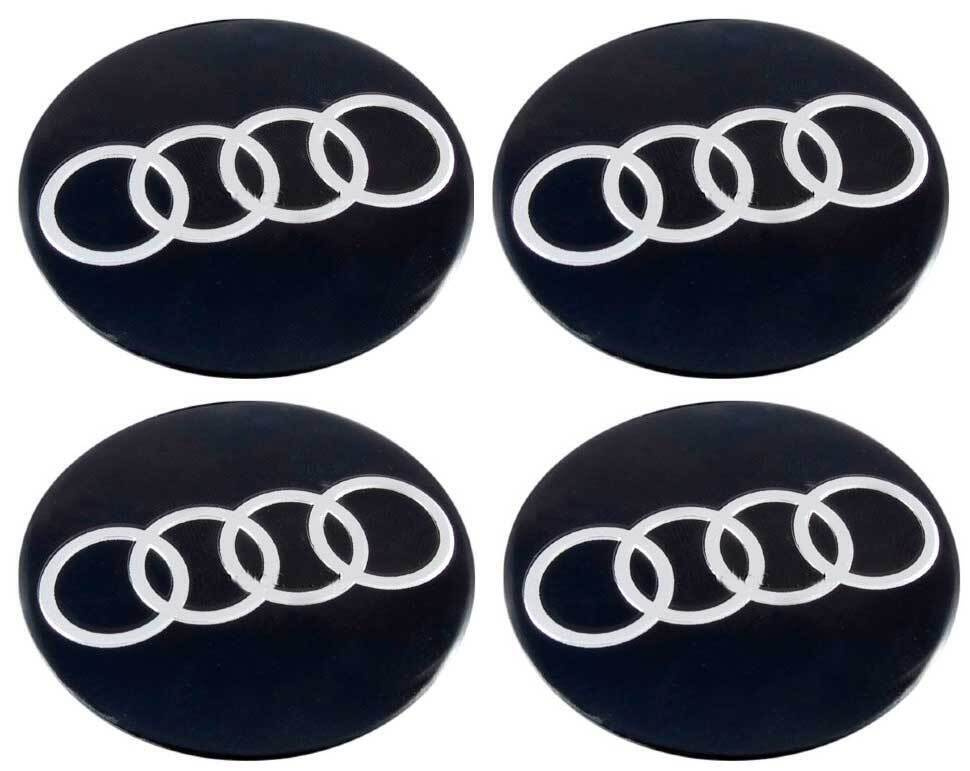 Наклейки из алюминия на колесные диски ауди черные/ Наклейки на колпачки дисков Audi диаметр 44.5 мм #1