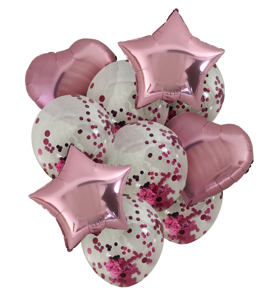 Набор воздушных шаров из фольги и конфетти 10 штук розовый  #1