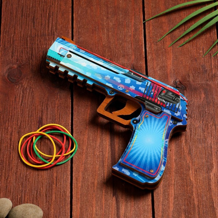 Сувенир деревянный "Пистолет-резинкострел" голубой #1