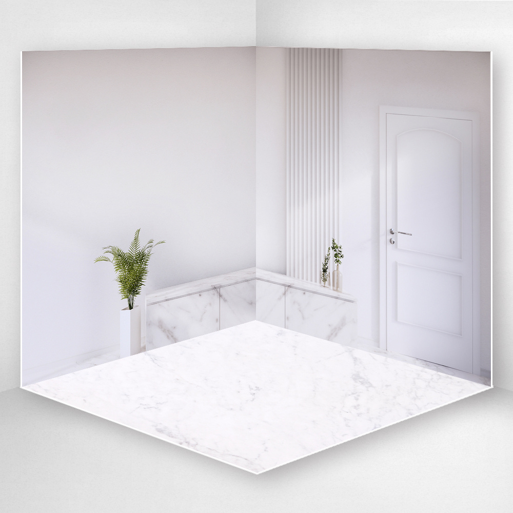 Фотофон 3D, 50x50x50 см, из фотопластика для предметной съемки, "Белая комната с дверью", серия "Художественные" #1