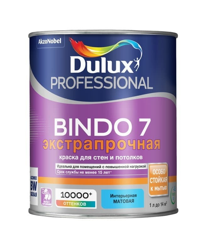 матовая моющаяся интерьерная краска Dulux BINDO 7, 1л, белая, BW  #1