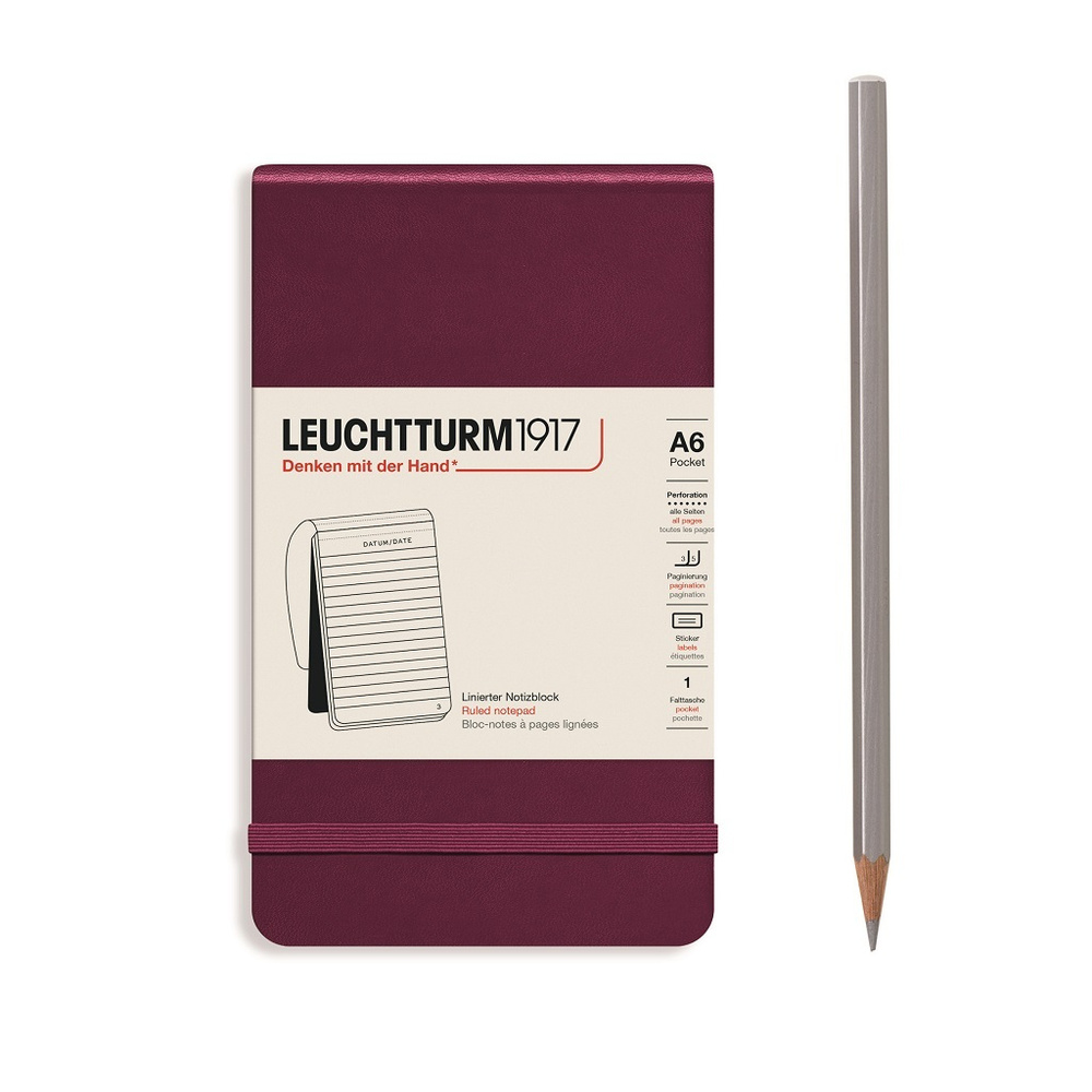 Блокнот Leuchtturm1917 Portrait Pocket A6 (9x15см.), 80г/м2, 184 стр. (92 л.), в линейку, твердая обложка #1