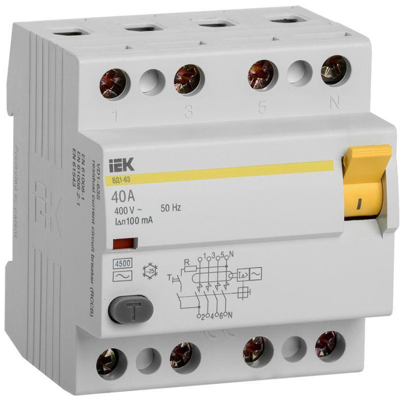 Выключатель дифференциального тока (УЗО) 4п 40А 100мА тип AC ВД1-63 IEK MDV10-4-040-100  #1