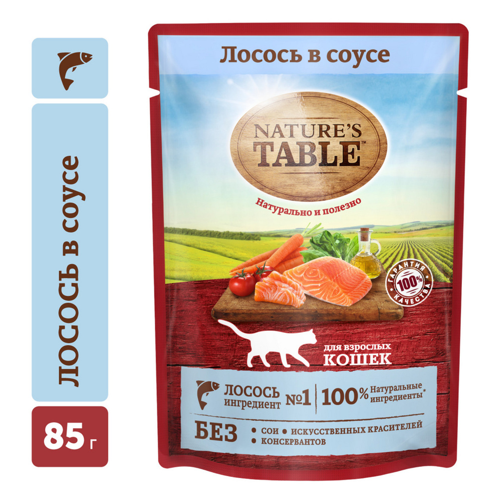 Корм влажный Nature's Table соус для взрослых кошек лосось, 85г  #1