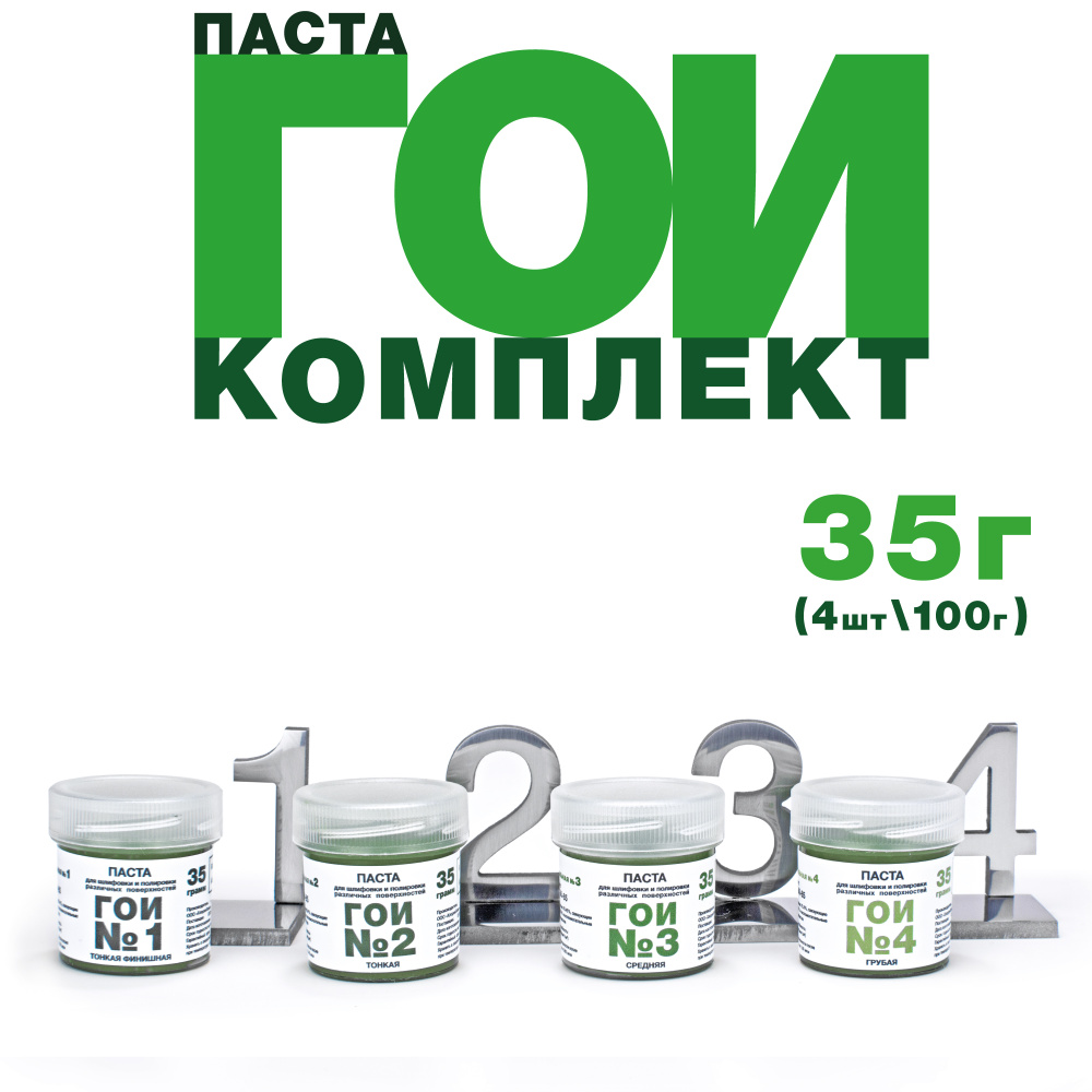 Комплект полировальной Пасты ГОИ 4 шт по 35 грамм №1, №2, №3, №4, для шлифовки и полировки металла, стекла #1