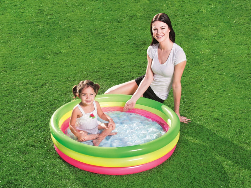 Детский надувной бассейн Радуга с надувным дном для дачи, круглый, не каркасный INTEX 86х25 см, 68 л, #1