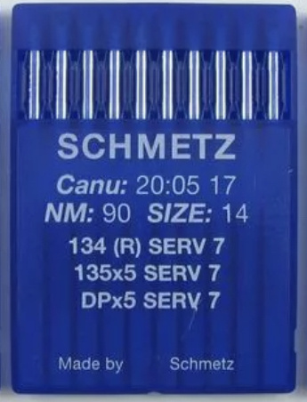 Иглы промышленные SCHMETZ 134(R) SERV 7 №90 (20:05 17,DPx5) / для промышленных швейных машин (10 шт/уп) #1