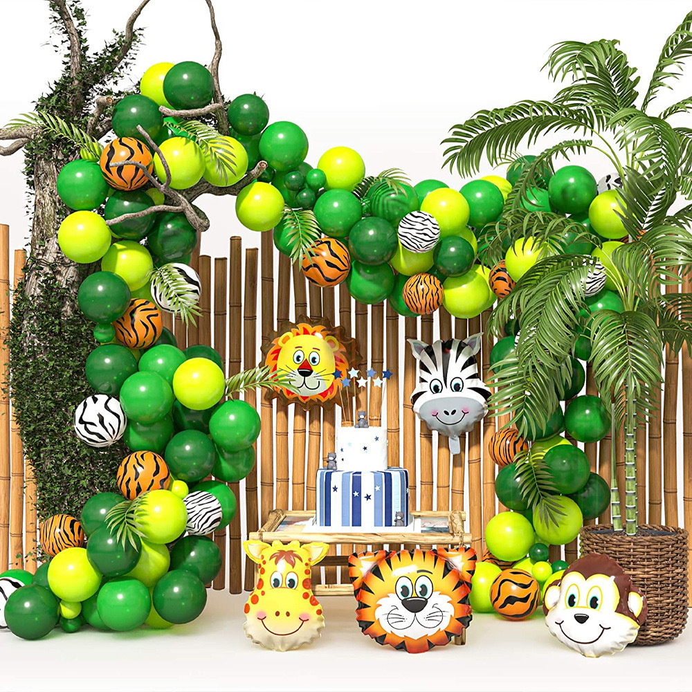 Набор воздушных шаров для праздника "Мадагаскар" из латекса 116 штук в комплекте с пальмовыми ветками #1
