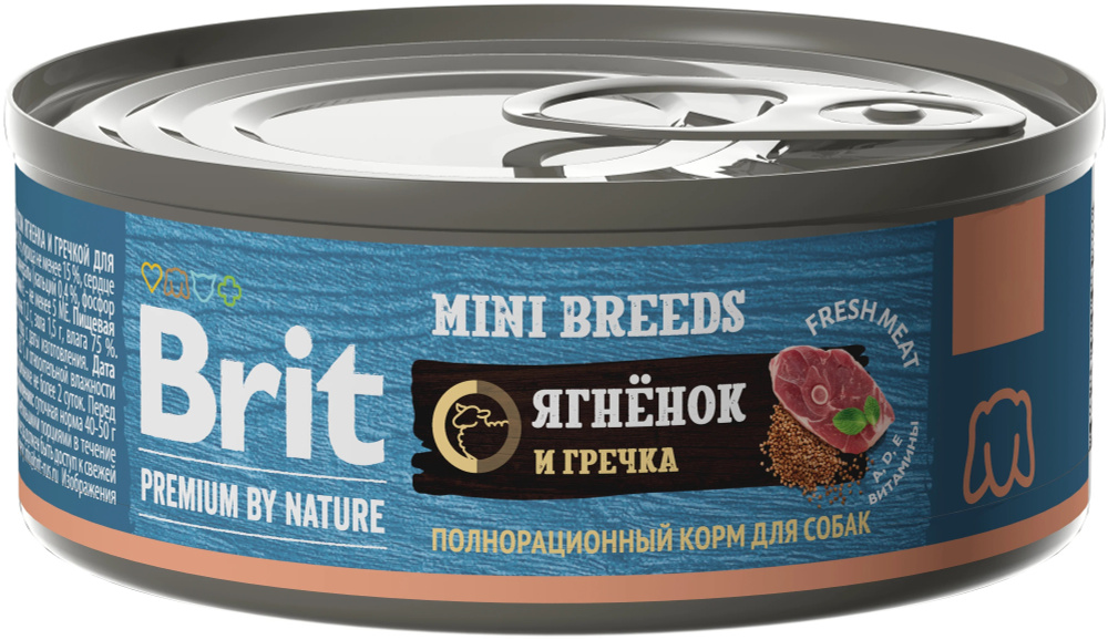 Корм Brit Premium By Nature Mini Breeds (консерв.) для собак малых пород, ягненок и гречка, 100 г x 12 #1