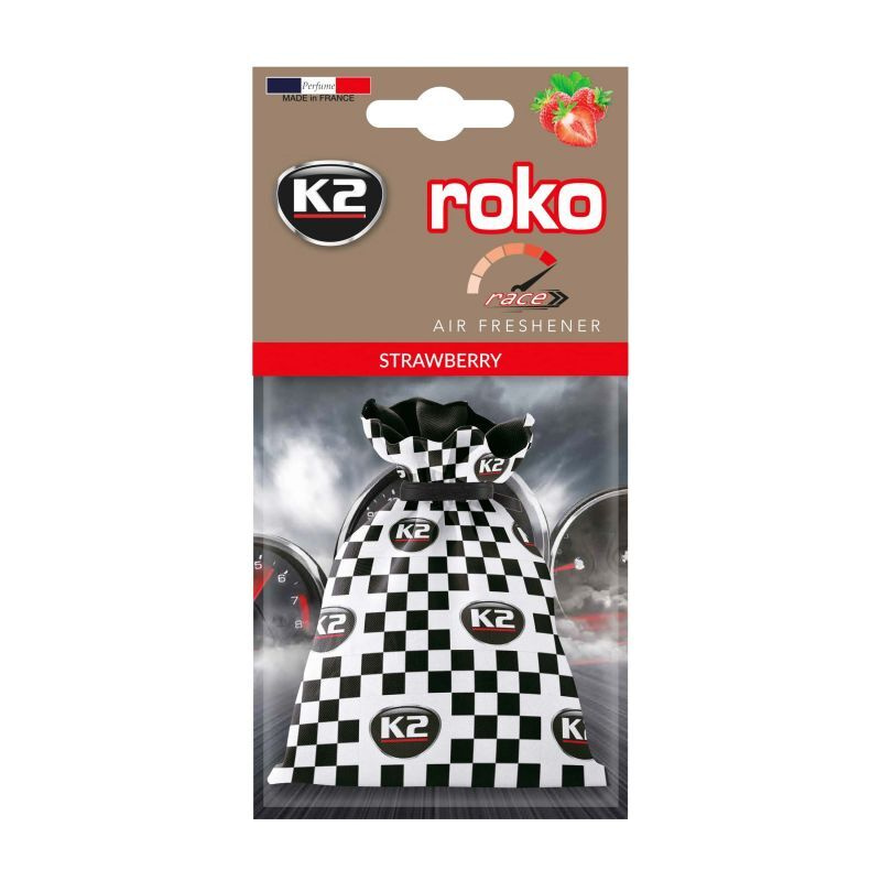 K2 Ароматизатор в салон автомобиля "ROKO" RACE подвесной мешочек 25g (клубника)  #1