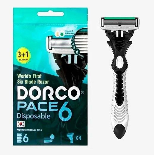 Dorco PACE 6 Disposable Одноразовые бритвенные станки мужские 6-ти лезвийные с плавающей головкой 3+1 #1