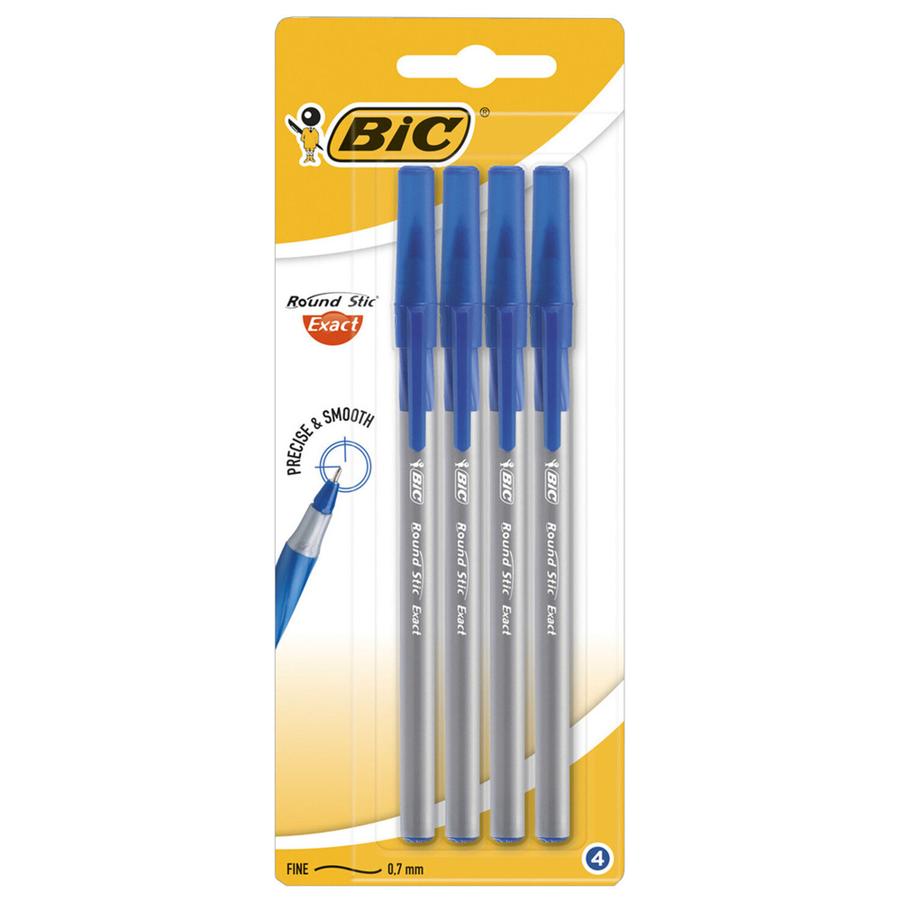 Ручки шариковые с грипом BIC "Round Stic Exact", НАБОР 4 шт., СИНИЕ, линия письма 0,28 мм, блистер, 932857 #1