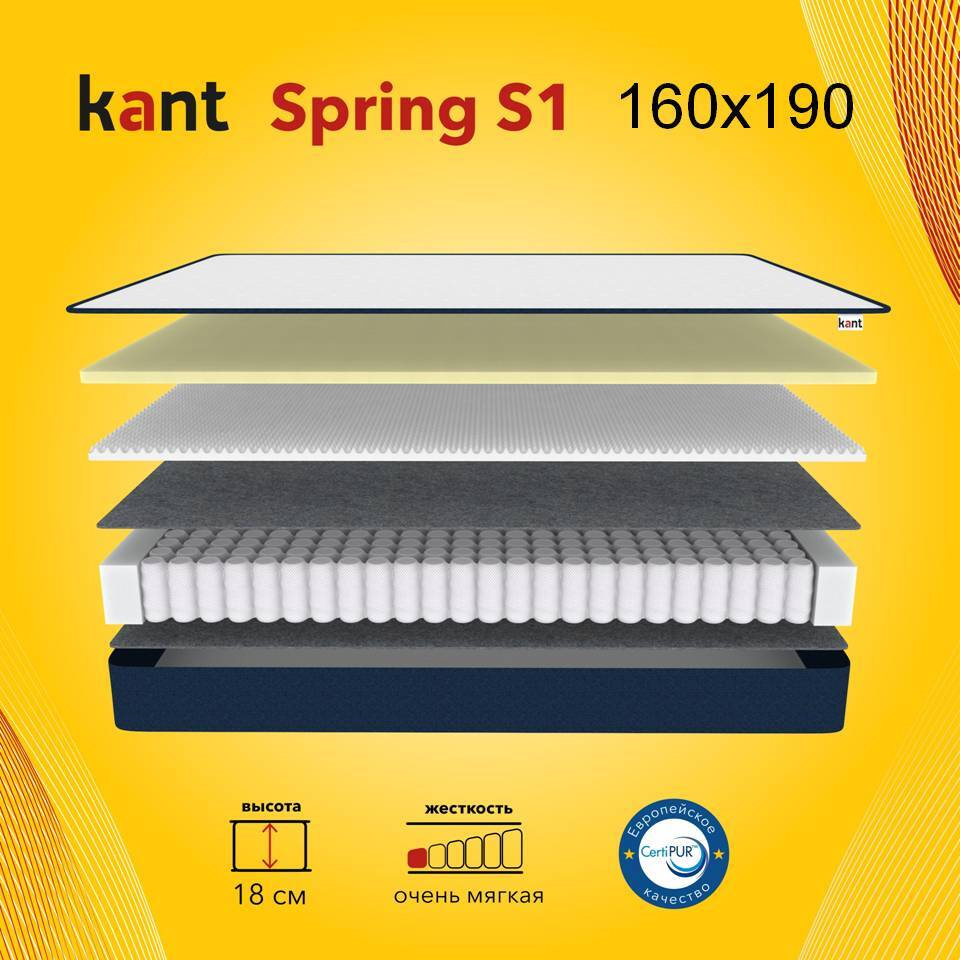 Матрас анатомический на кровать Kant Spring S1 160х190х18 Кант #1