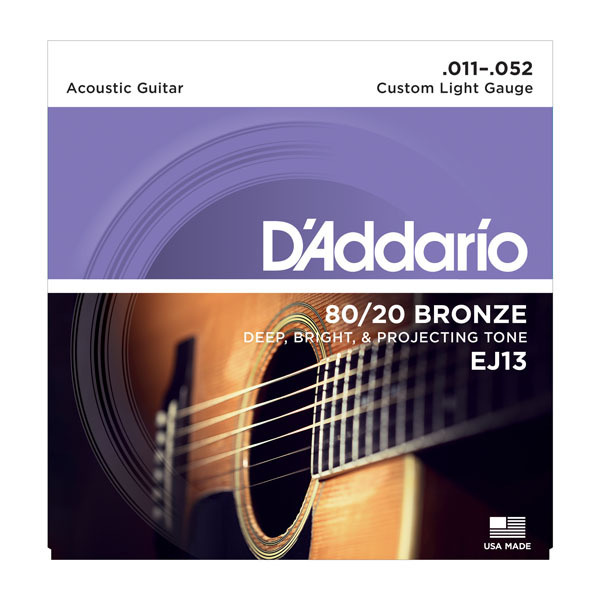 Комплект струн для акустической гитары D'ADDARIO EJ13 11-52, бронза, 80/20 custom light  #1