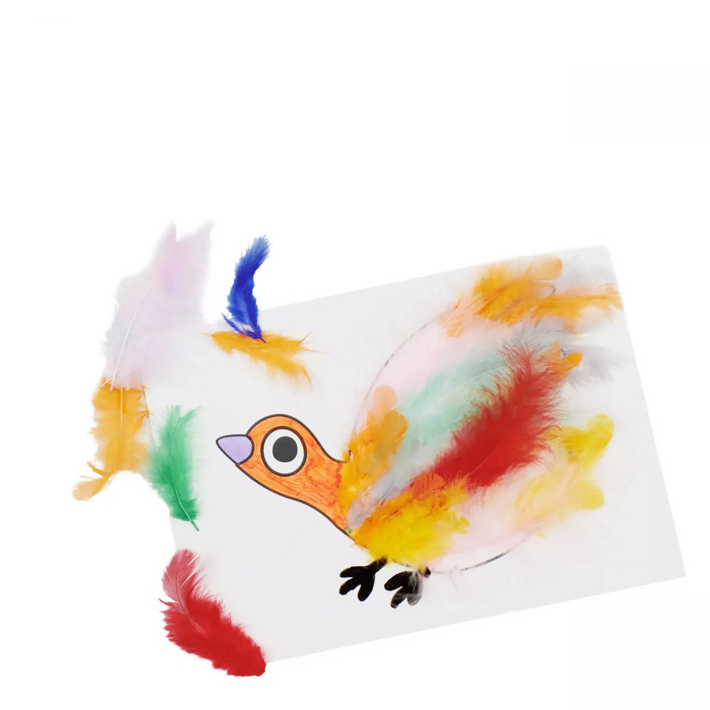 Набор для создания аппликации из перьев детский, Поделка "Птица с разноцветными перьями", от 4 лет.  #1