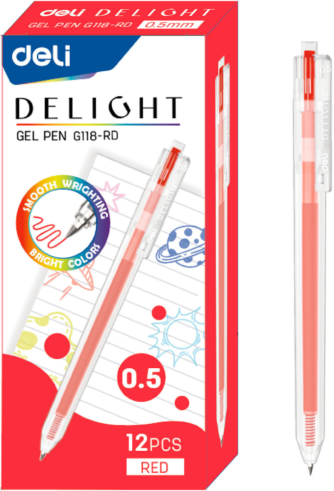 Deli Набор ручек Гелевая, толщина линии: 0.5 мм, цвет: Красный, 12 шт.  #1