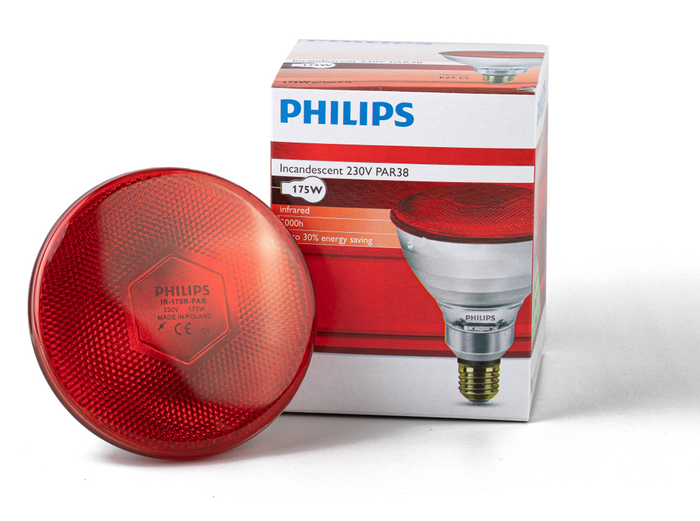 Инфракрасная лампа Philips IR175R PAR38, E27, 175W, 230V d121x136 RED красная, для обогрева курятника, #1