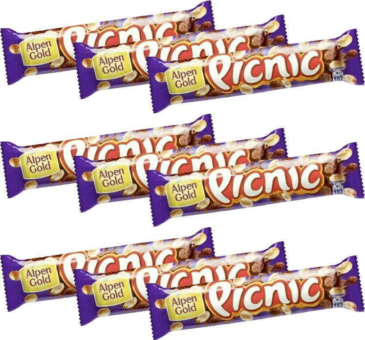 Батончик Picnic шоколадный с арахисом-изюмом-карамелью, комплект: 9 упаковок по 38 г  #1