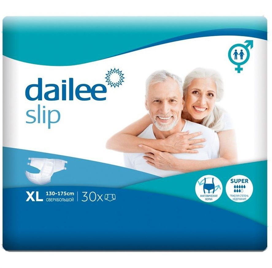 Памперсы для взрослых Dailee Slip Super размер XL (130-175 см обхват талии) - 30 шт  #1