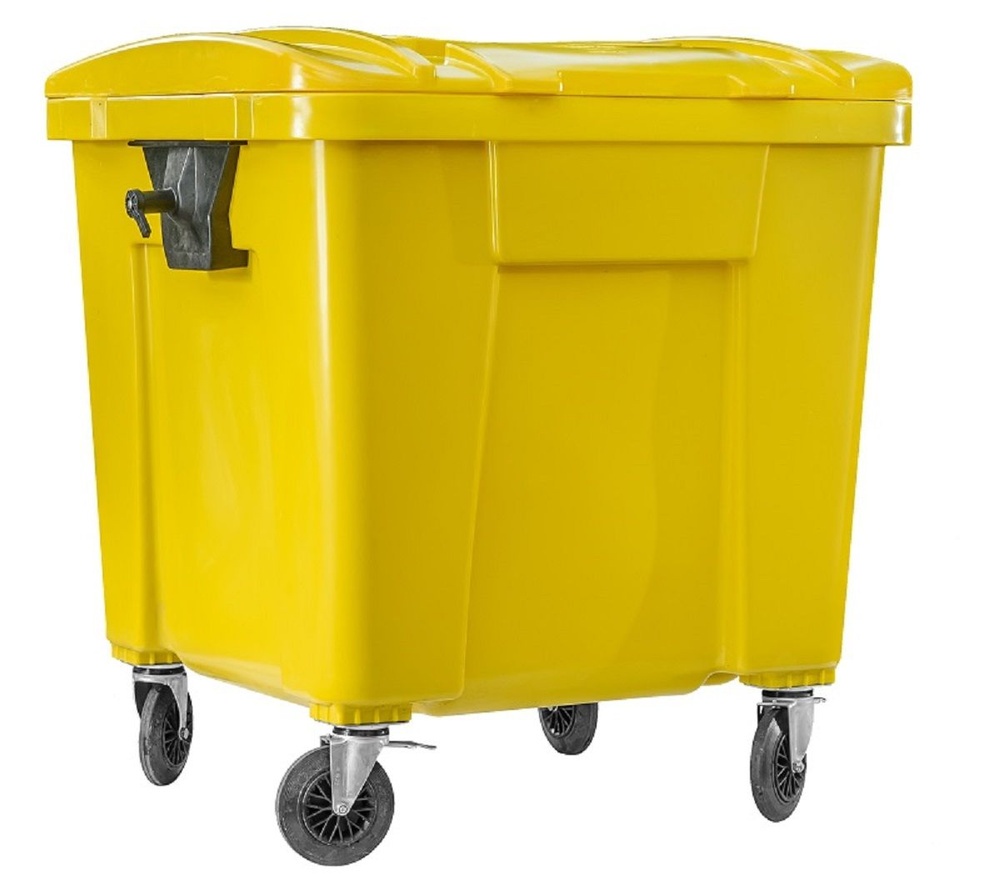 Усиленный уличный мусорный бак 1100 литров на колесах с крышкой, контейнер для мусора Жёлтый  #1