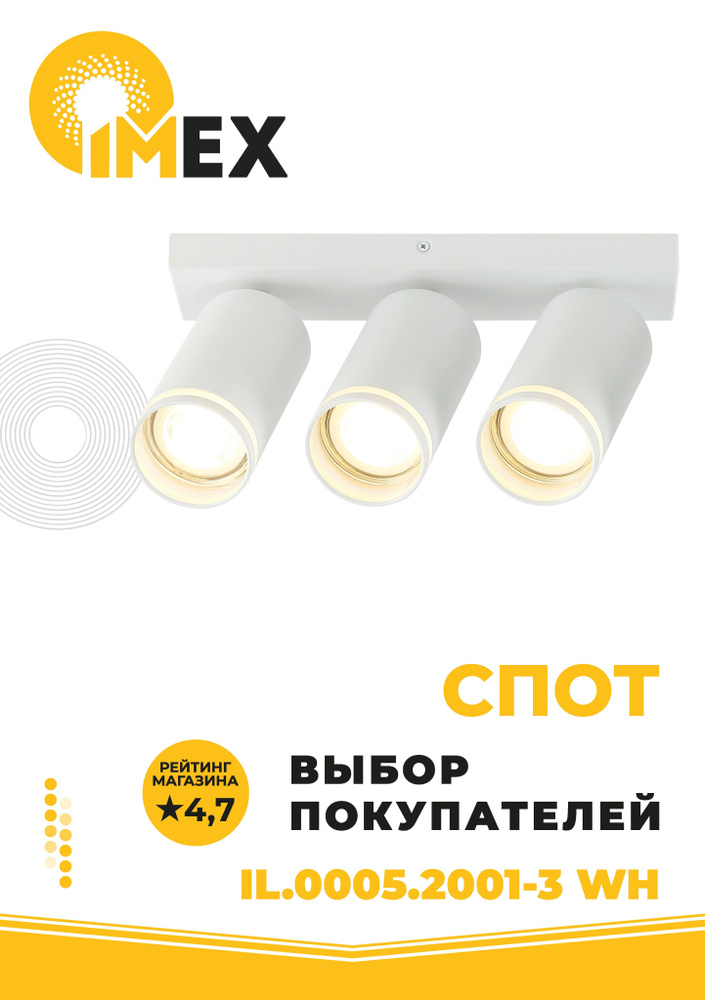 Спот настенно-потолочный IMEX IL.0005.2001-3 WH белый #1