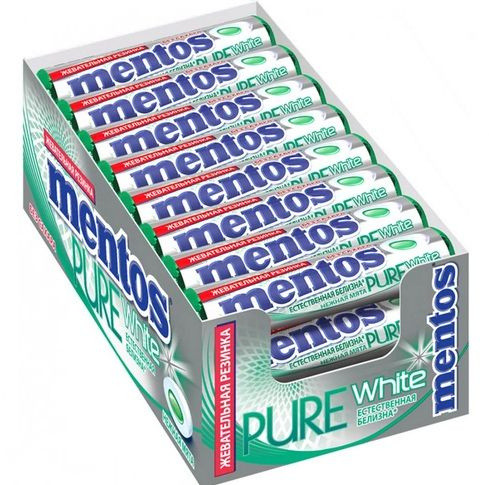 Жевательная резинка Mentos Нежная мята Pure White, 24 пачки по 15,5 грамма  #1