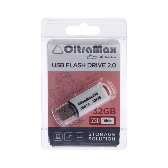 Флешка OltraMax 230, 32 Гб, USB2.0, чт до 15 Мб/с, зап до 8 Мб/с, белая #1