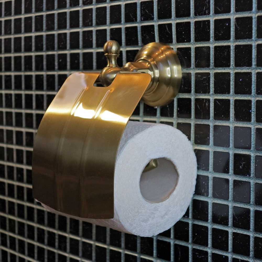 Держатель для туалетной бумаги с крышкой настенный металлический на саморезах Elghansa PRK-300-Bronze #1