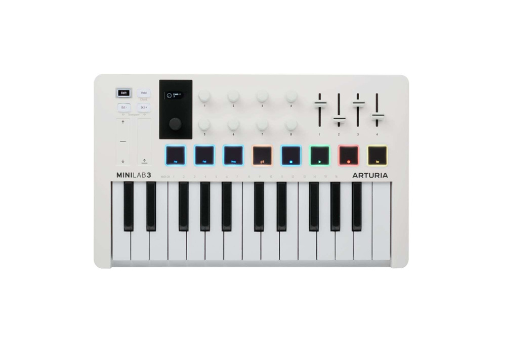 ARTURIA MiniLAB 3, White MIDI-контроллер, клавиатура 25 клавиш, 8 пэдов, 8 энкодеров, 4 слайдера, белый #1