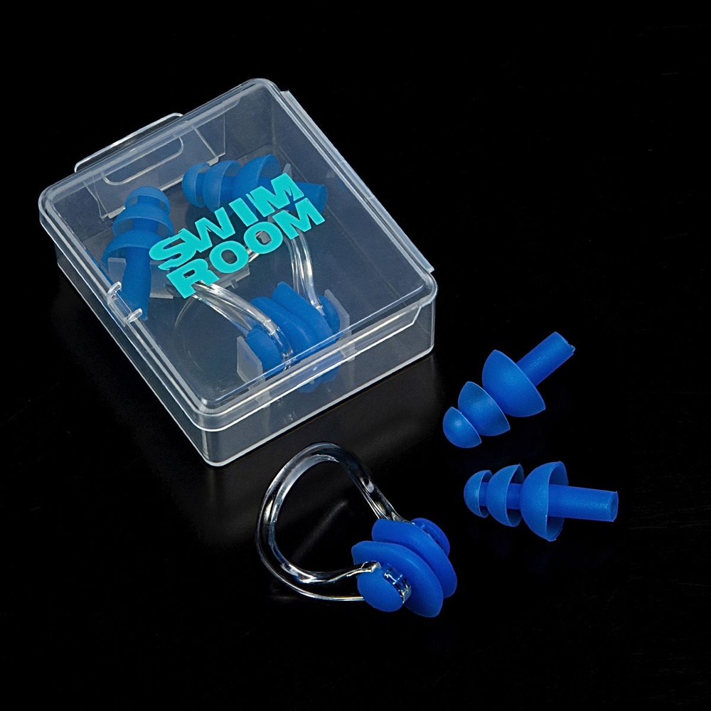 Комплект беруши и зажим для носа для плавания и бассейна SwimRoom "Earplugs and nose clip", цвет голубой #1