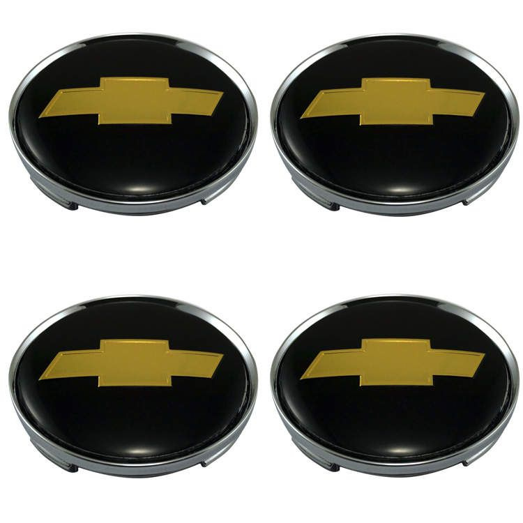 Колпачки на литые диски 63/58/8 мм - 4 шт / Заглушки ступицы пластиковые Chevrolet черный/золотой  #1