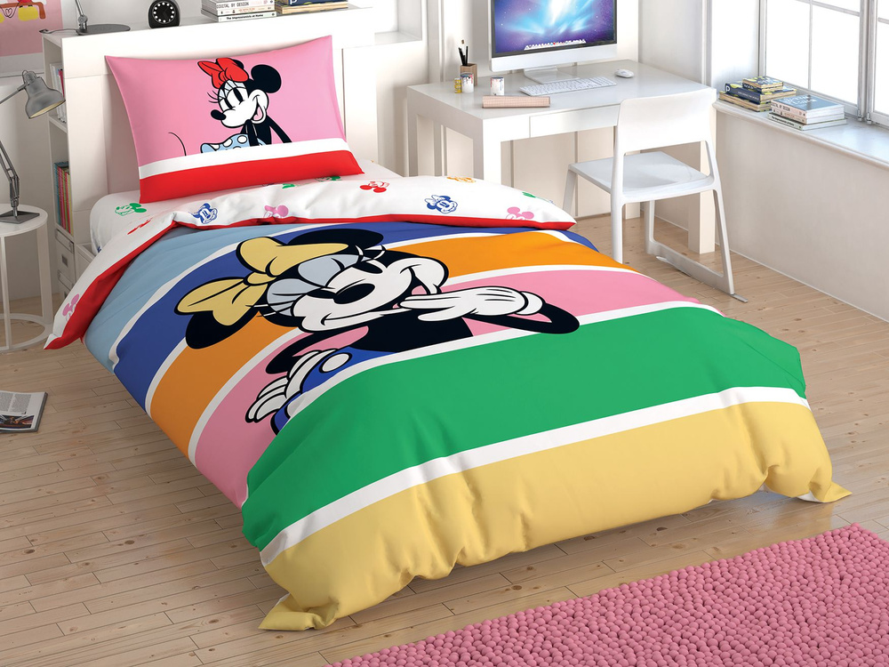 Постельное белье на резинке 1,5-спальный Ранфорс TAC DISNEY RF MINNIE MOUSE RAINBOW  #1