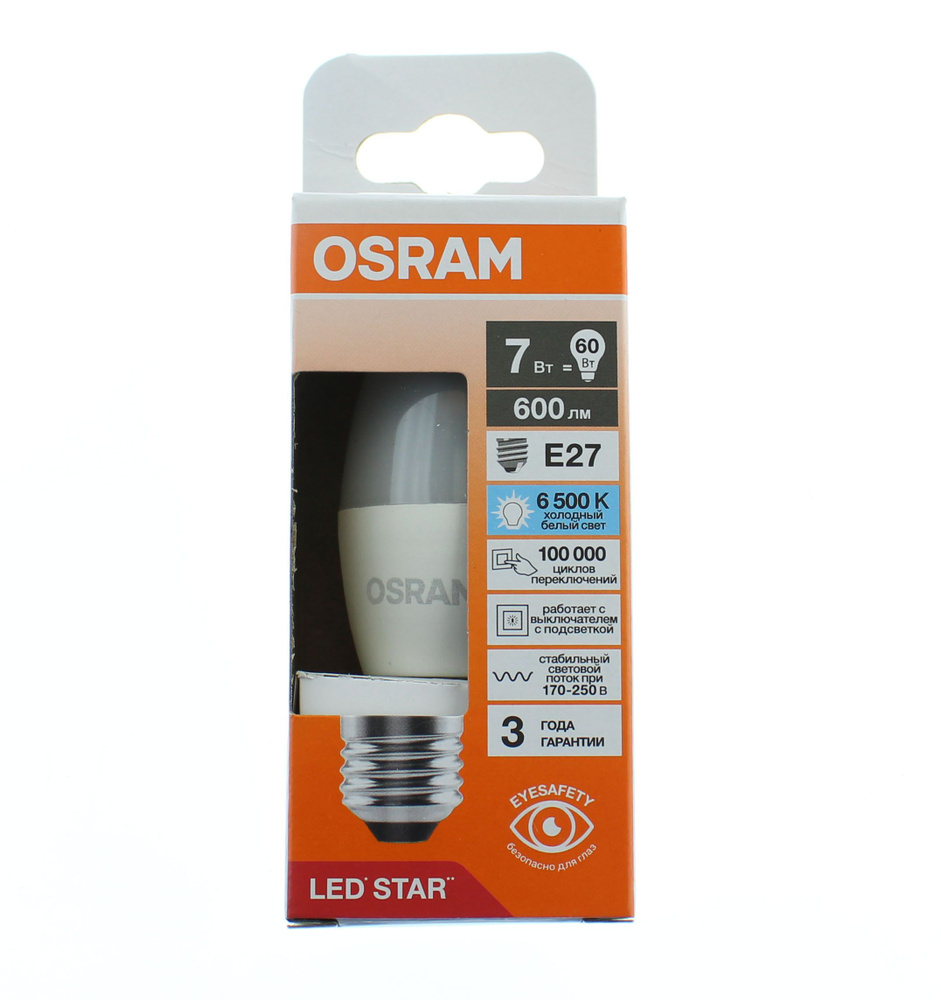 Лампа "свеча" светодиодная OSRAM LED Star 7Вт 6500К E27 #1