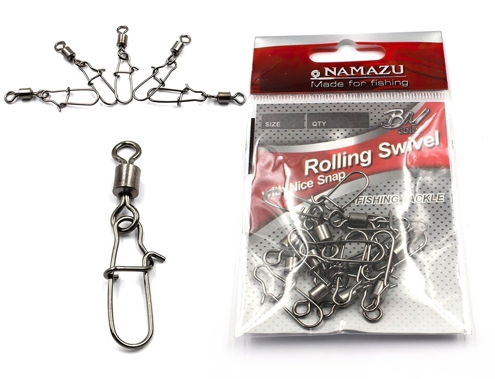 Вертлюг с застежкой Namazu ROLLING SWIVEL WITH NICE SNAP, цв. BN, р. 5, test-35 кг уп.10 шт  #1