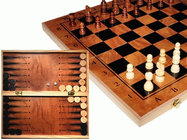 Игра "3 в 1" (нарды, шахматы, шашки). Материал: дерево. Размер доски 34х34 см. :(S3828):  #1