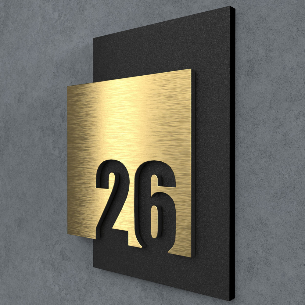 Цифры на дверь квартиры, табличка самоклеящаяся номер 26, 15х12см, царапанное золото  #1